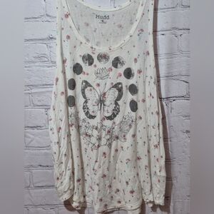 Mudd Cream Oversized Graphic Sleeveless Tee Tank Top Size M BUTTERFLY DESIGN 013